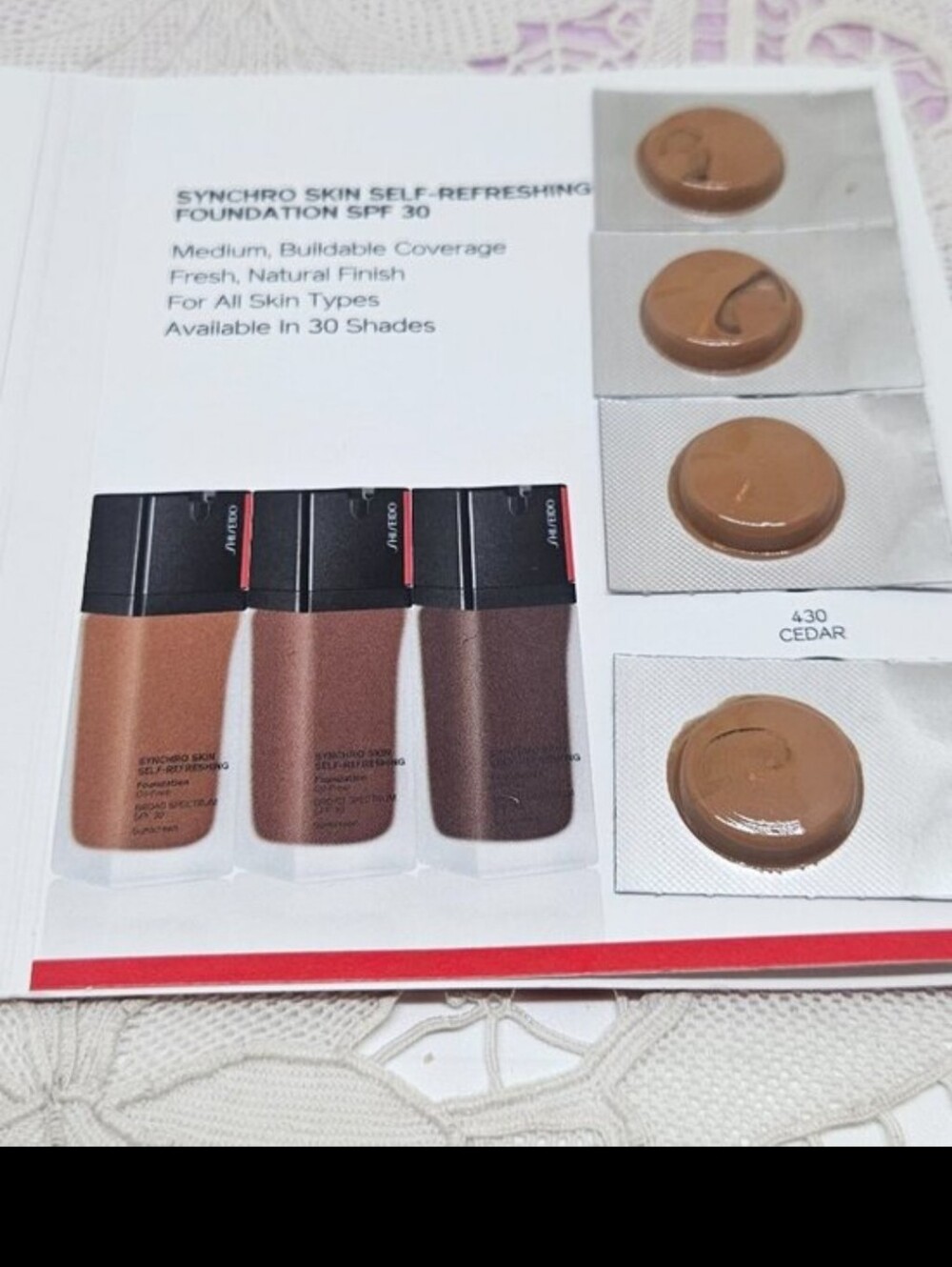 4X SHISEIDO SHYNCHRO FOUNDATIO 430 CEDAR SAMPLE 0.5ml ea. NEW